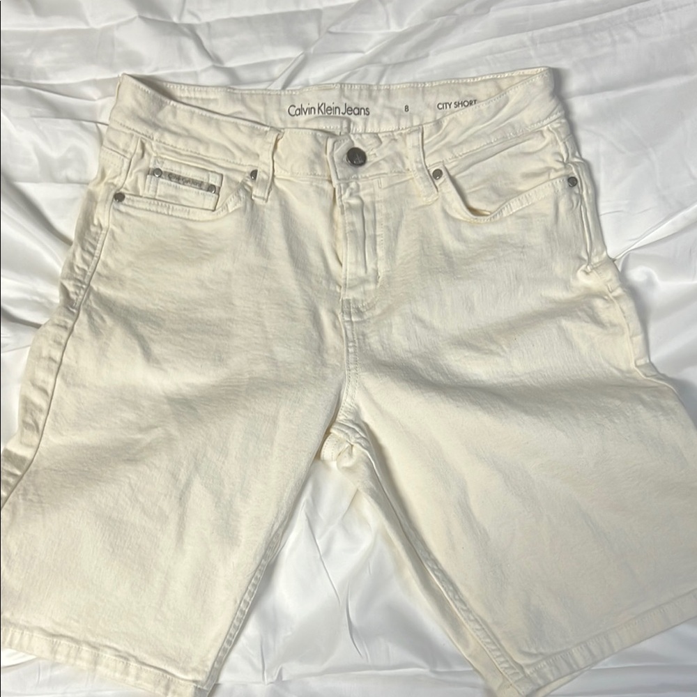 Calvin Klein Off-White Denim Shorts